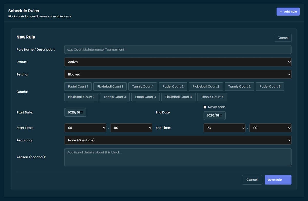Flexible Booking Rules